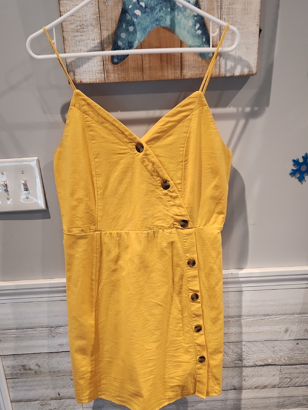 NWT American Eagle Outfitters Gold Linen Smocked Dress Sz L Tall - Picture 1 of 10